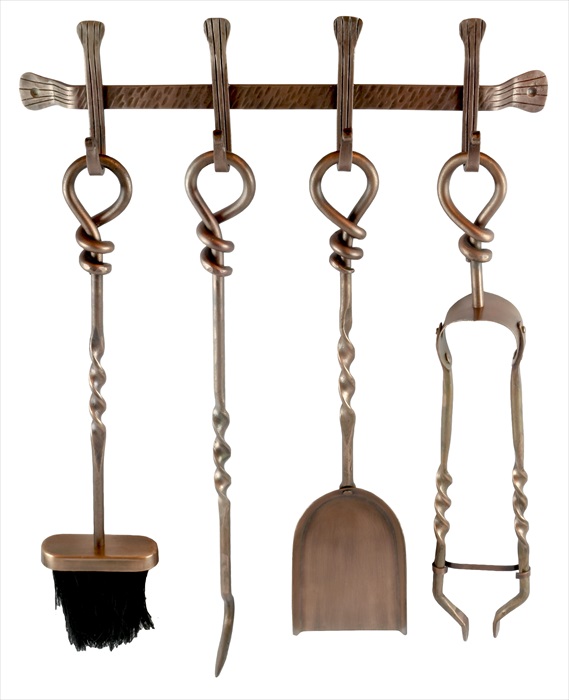 Hanging Fire Tools Set Antique Copper Finish - Click Image to Close